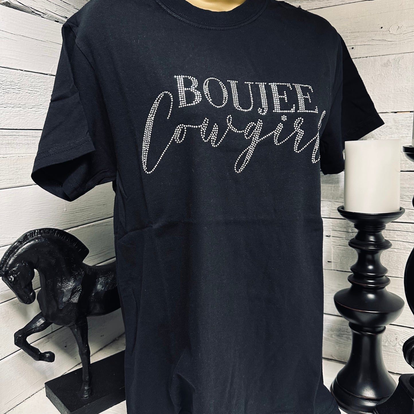 Crystal Boujee Cowgirl Tee- Black