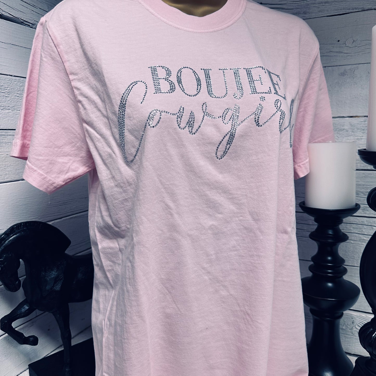Crystal Boujee Cowgirl Tee- Blossom Pink