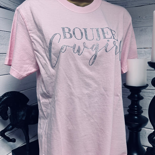 Crystal Boujee Cowgirl Tee- Blossom Pink