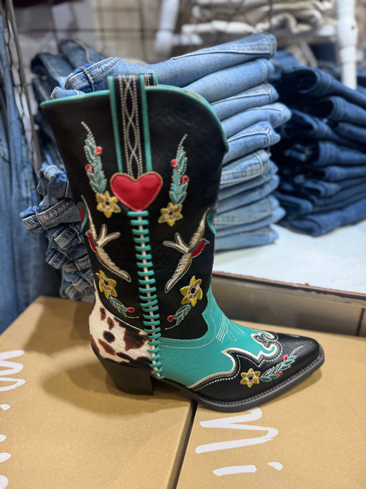 ELSIE - BLACK & TURQUOISE BOOT