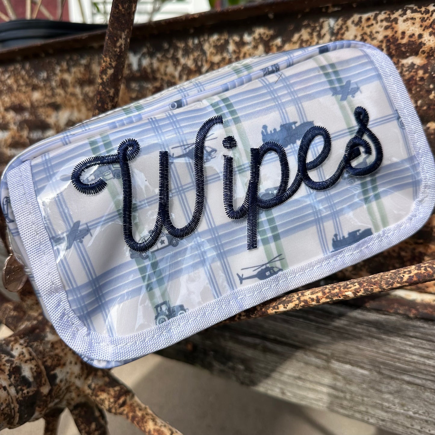 Boyhood Blue & Green Plaid Clear Coat Wipes Pouch