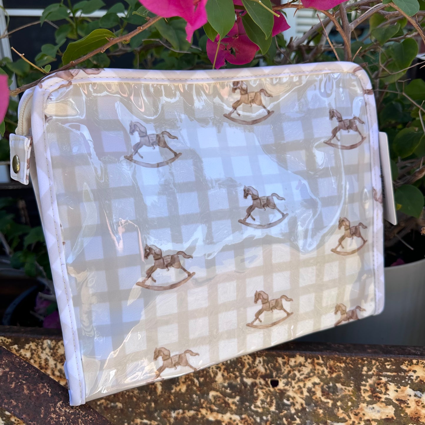 Rocking Horse Tan Plaid Travel Pouch
