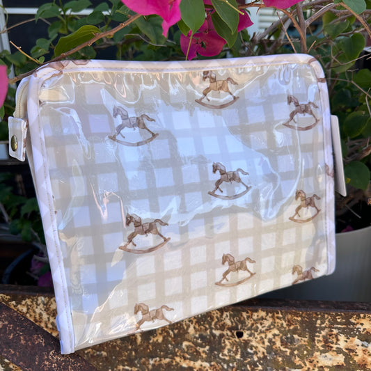 Rocking Horse Tan Plaid Travel Pouch