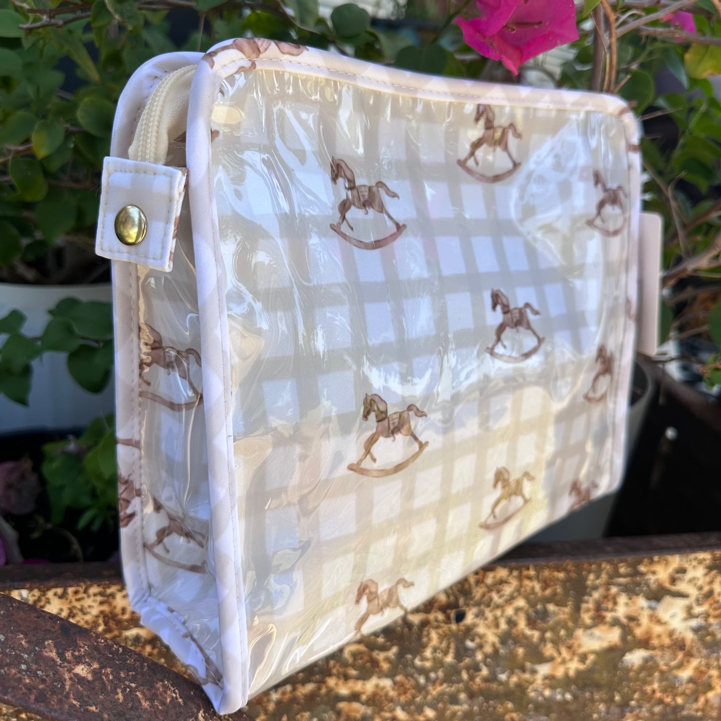 Rocking Horse Tan Plaid Travel Pouch
