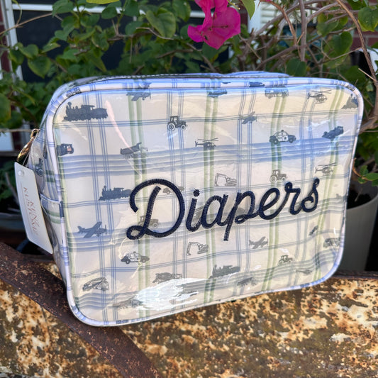 Diapers XL Boyhood Blue Plaid Clear Coat Bag