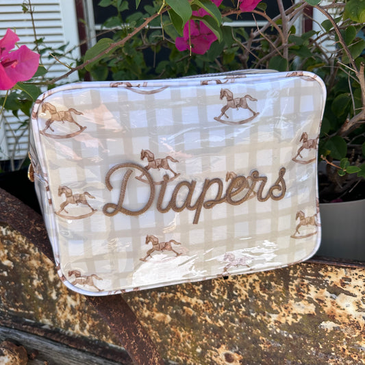 Diapers XL Rocking Horse Tan Plaid Clear Coat Bag