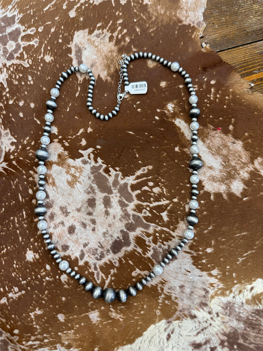 Pewter & Pearl Long Necklace