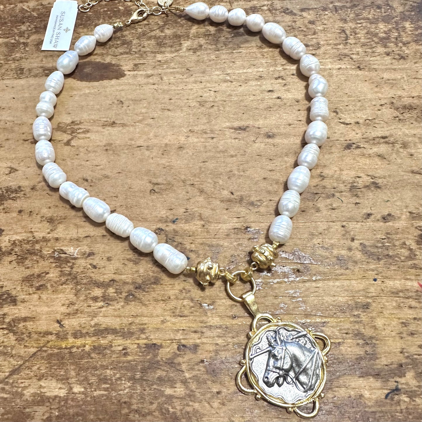 Susan Shaw Wild Horse & Pearl Necklace