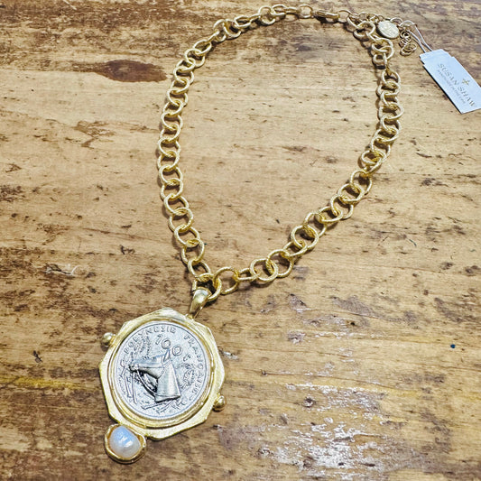 Susan Shaw Horse Coin & Freshwater Pearl Necklace