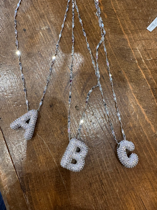 Silver CZ Bubble Initial Necklace