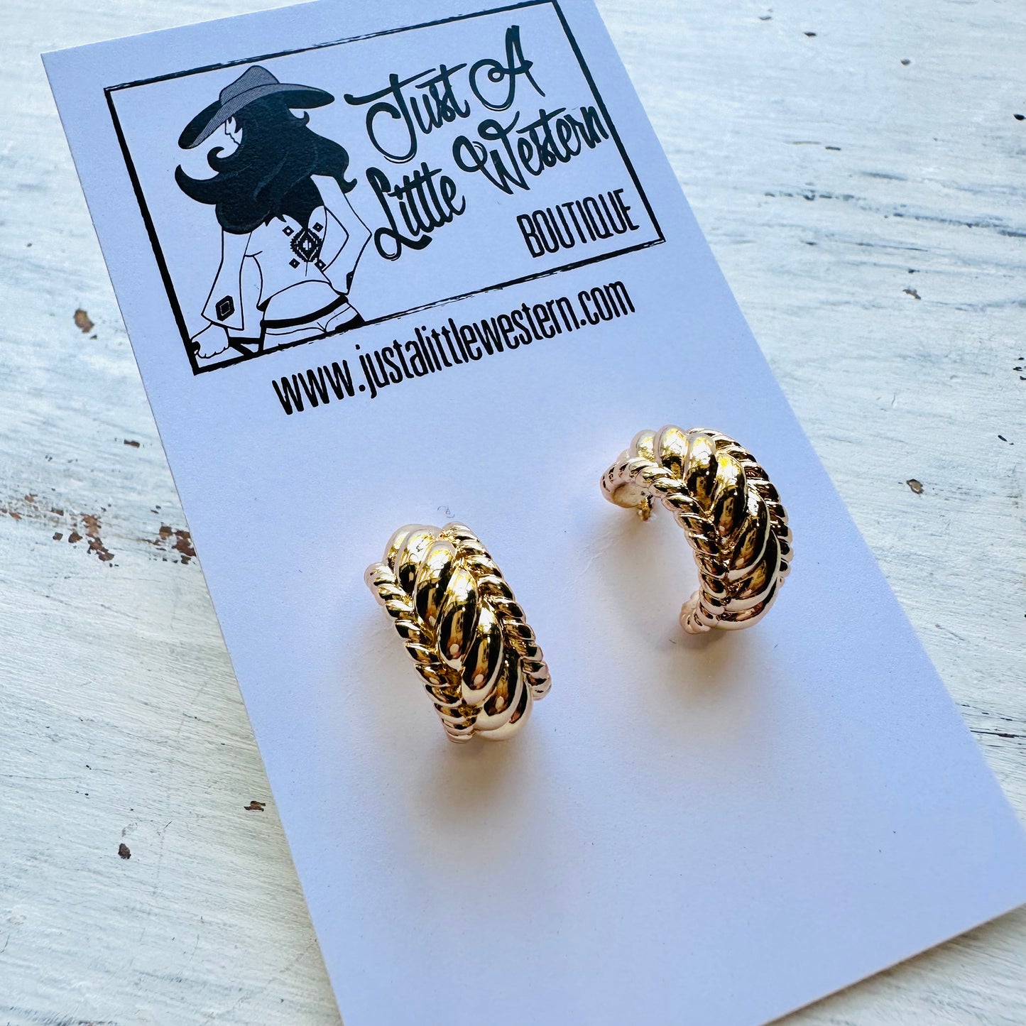 Petite Gold Rope Hoop Post Earrings