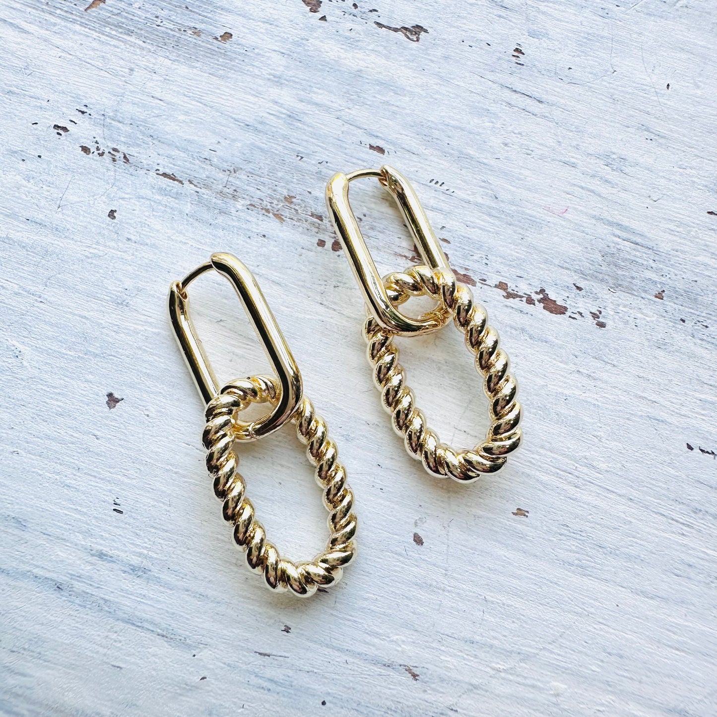 Gold Hanging Cable Hoop Earring