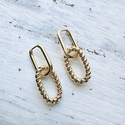 Gold Hanging Cable Hoop Earring