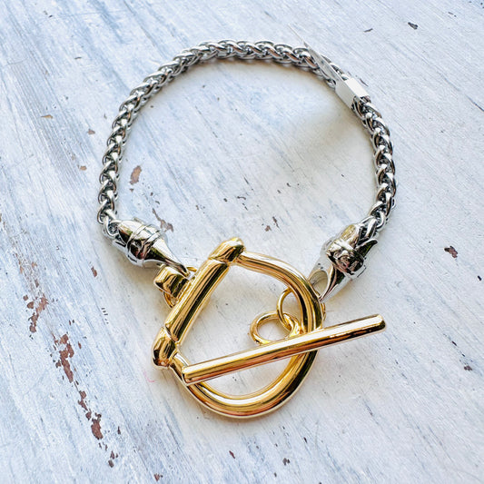 Silver Link & Gold Bit Toggle Bracelet