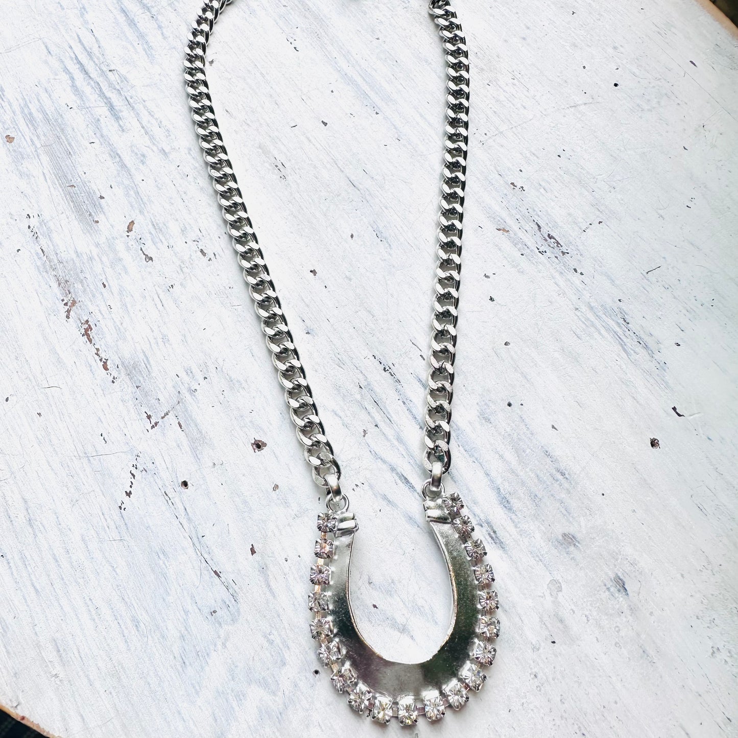 Yochi NY Silver & Rhinestone Horseshoe Statement Necklace