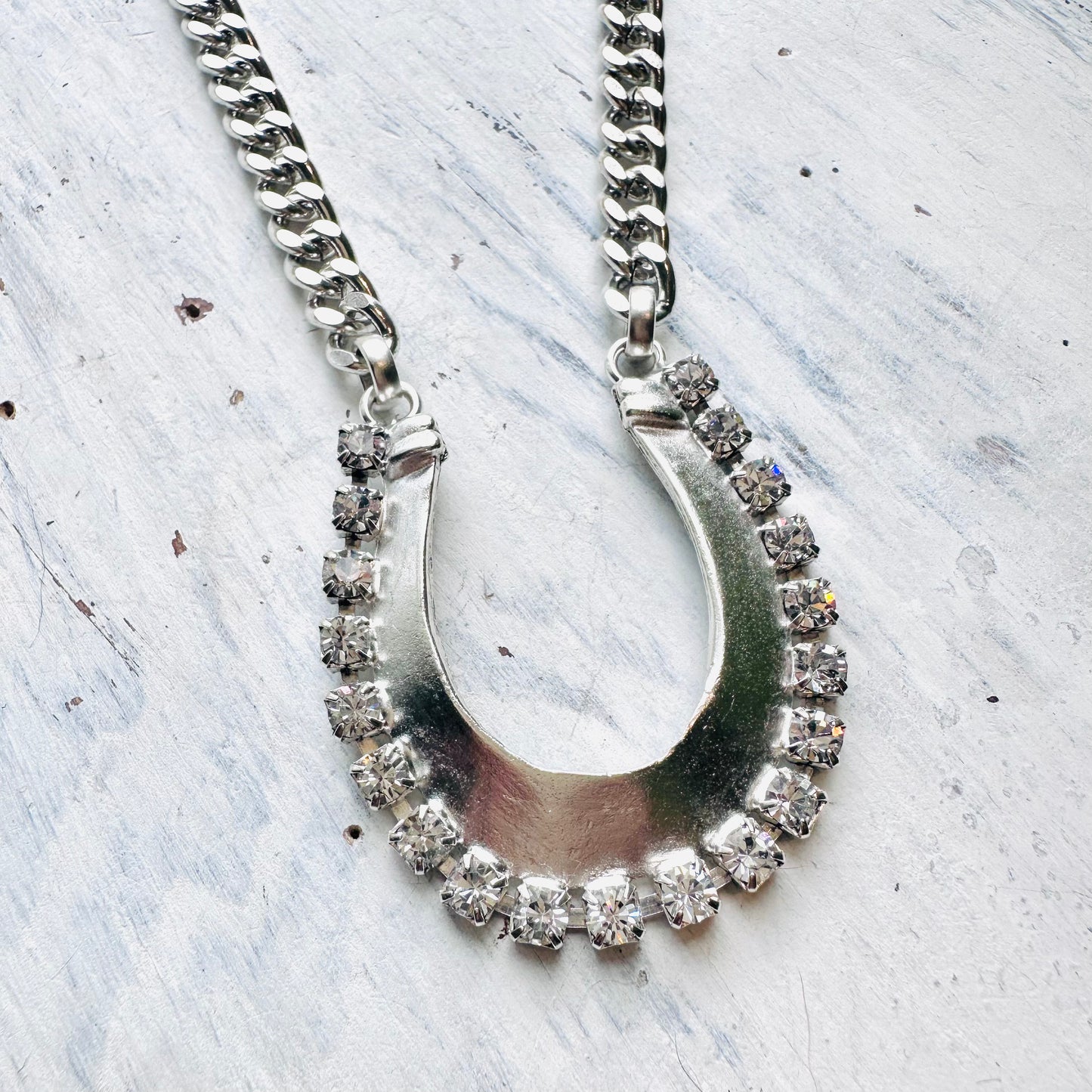 Yochi NY Silver & Rhinestone Horseshoe Statement Necklace