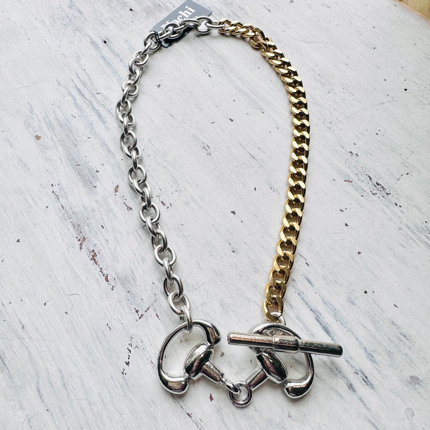 Yochi NY Half Silver Half Gold Toggle Bit Necklace