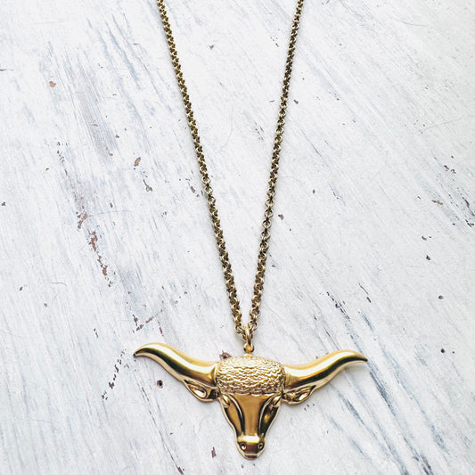 Yochi NY Gold Bull Pendant Necklace