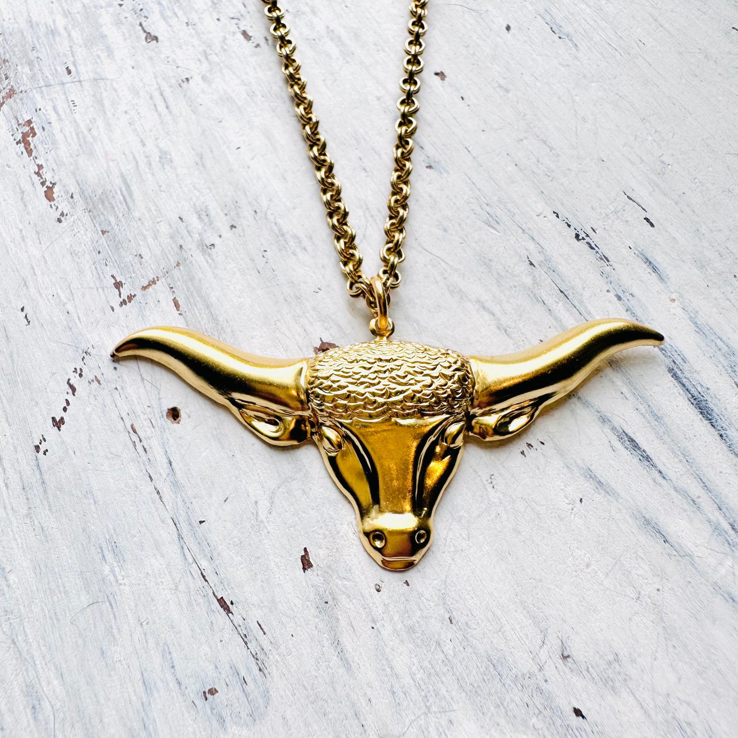 Yochi NY Gold Bull Pendant Necklace