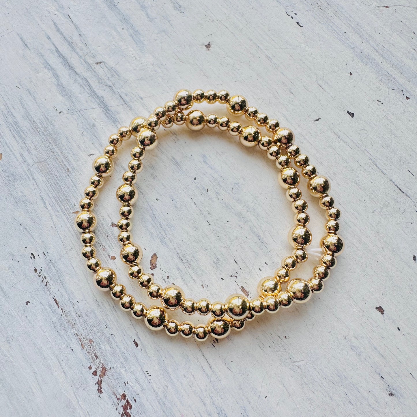 Gold Dipped Beaded Stretch Bracelet- Set of 2