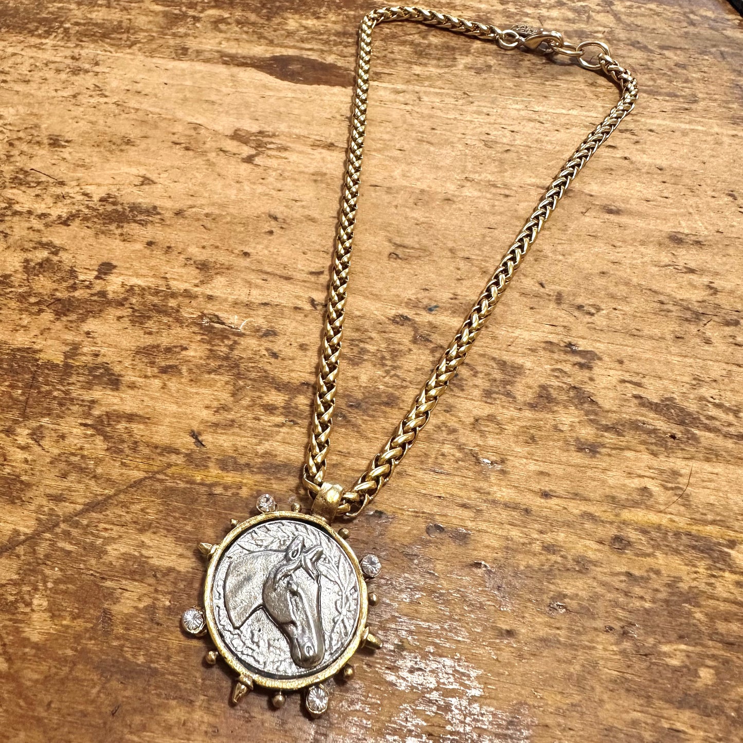 Yochi NY Silver Horse Coin & Gold Chain Necklace