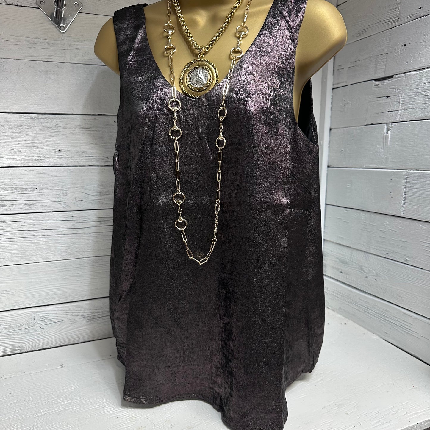 Sleeveless Gun Metal Metallic Top