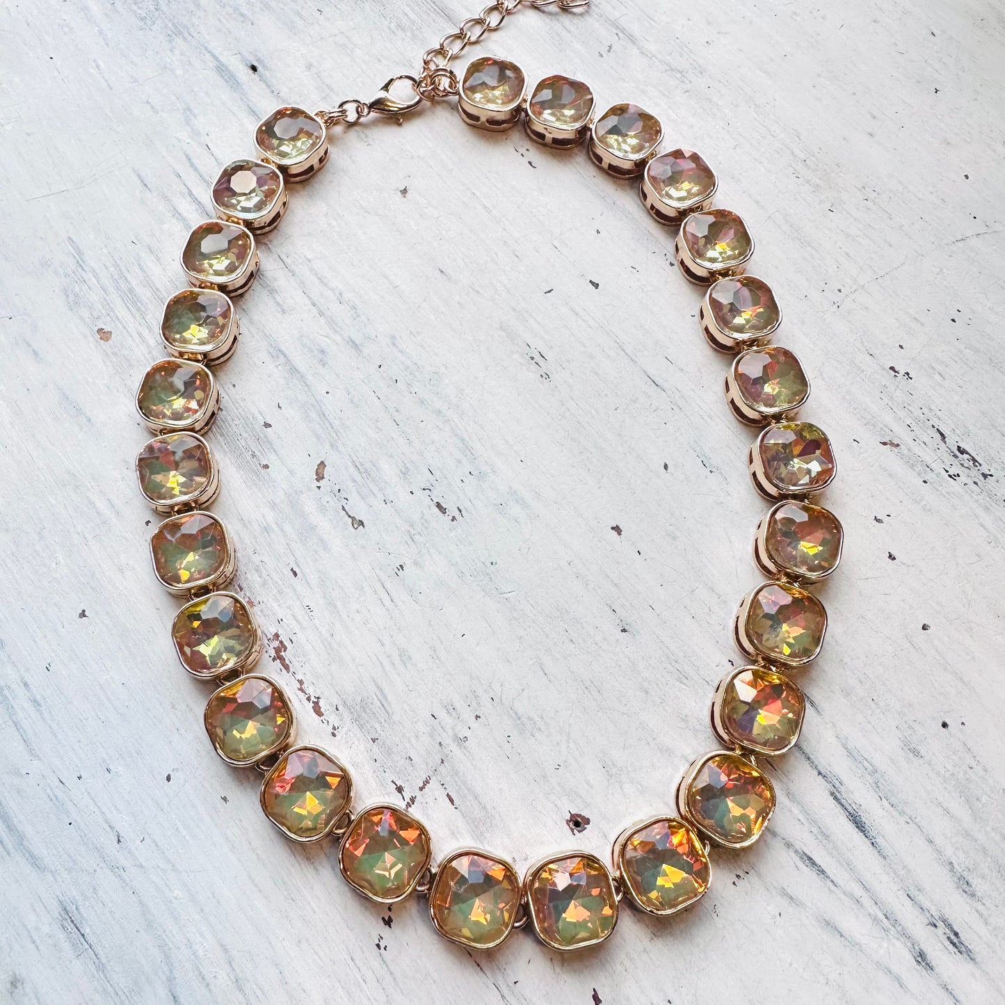 Iridescent Gold Crystal Statement Necklace