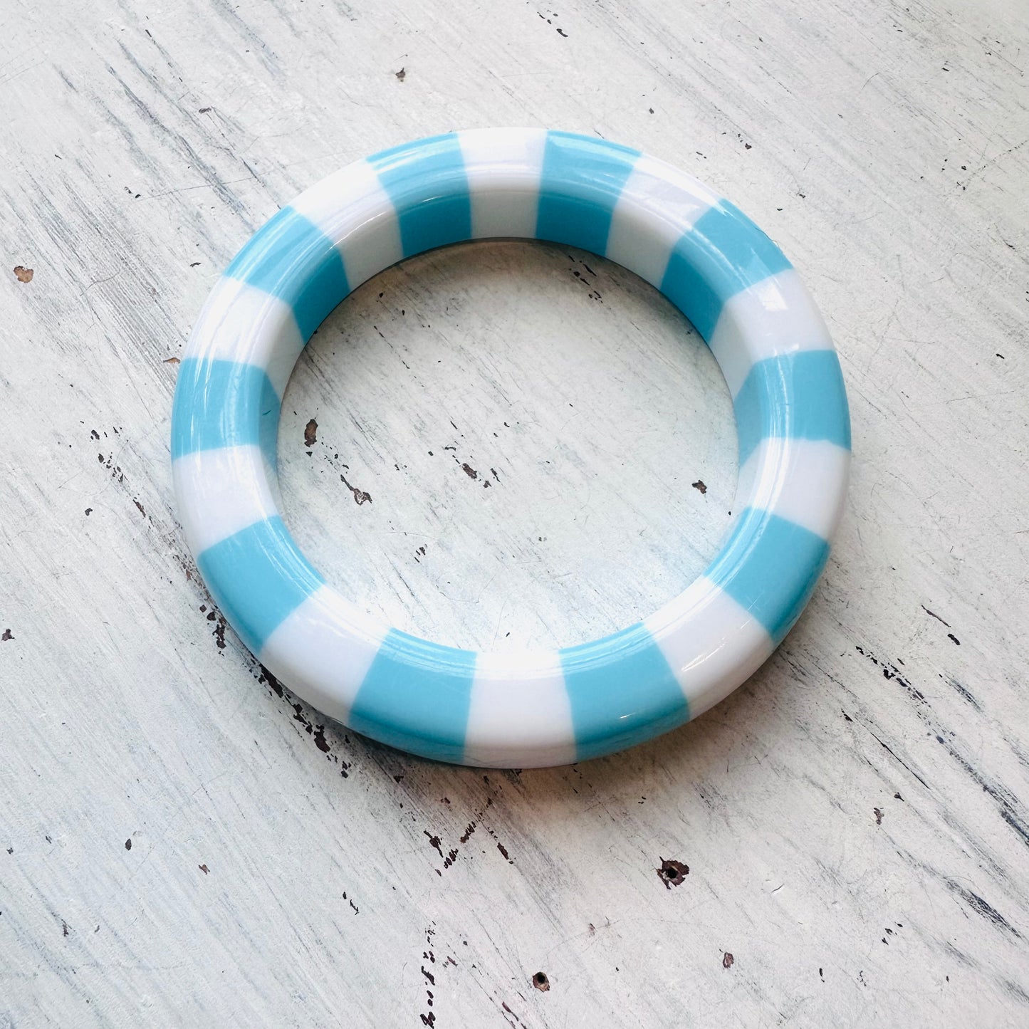 Light Blue & White Color Block Resin Bangle