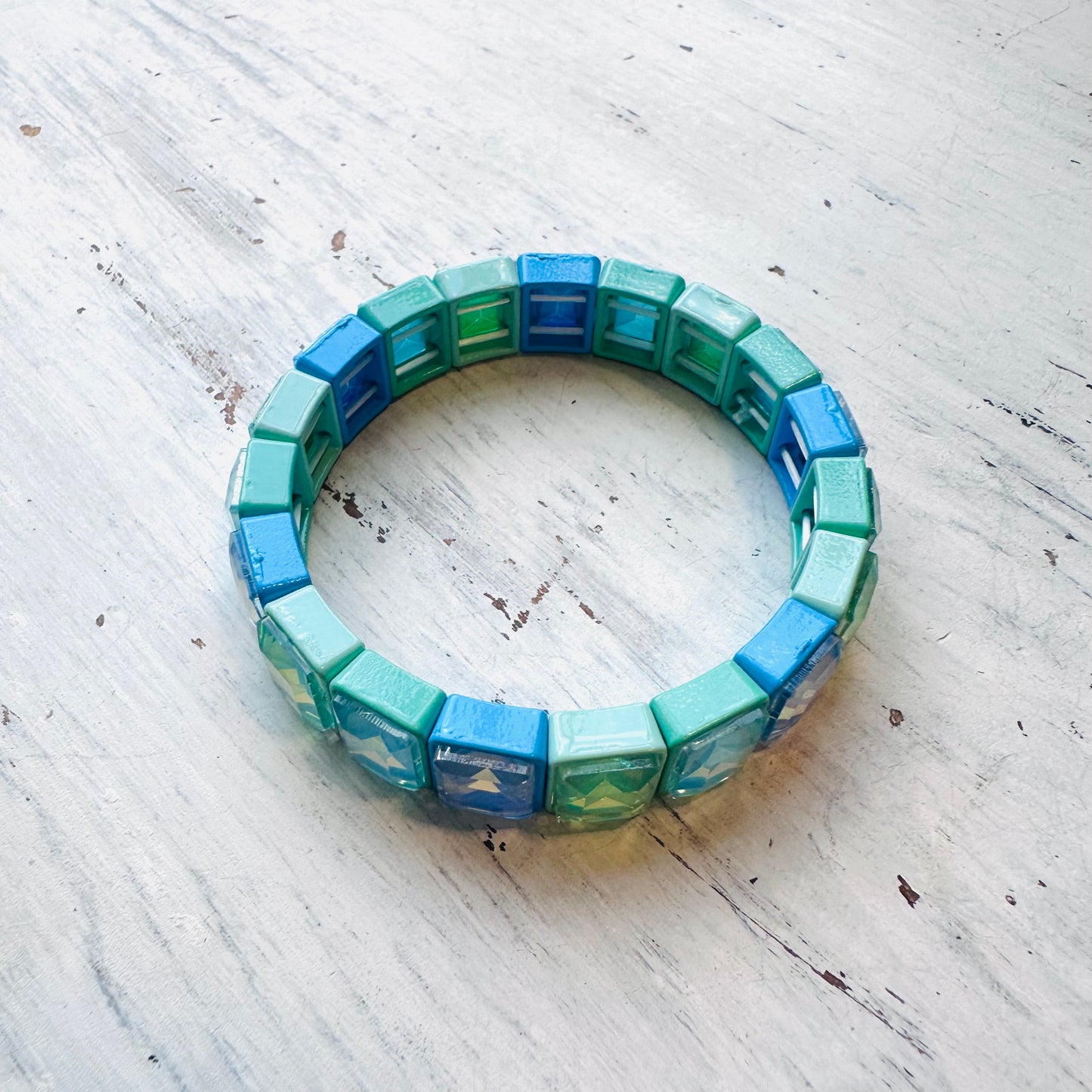 Enamel & Gem Stretch Bracelet- Shades of Turquoise