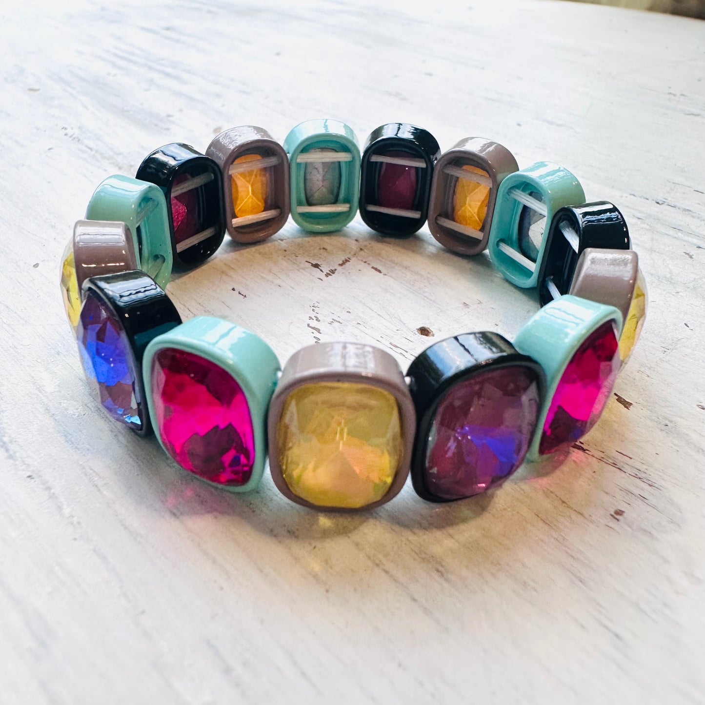 Colorful Enamel & Gem Stretch Bracelet