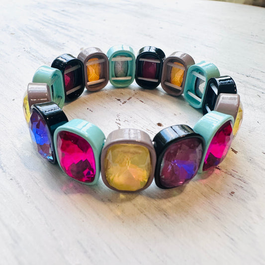 Colorful Enamel & Gem Stretch Bracelet