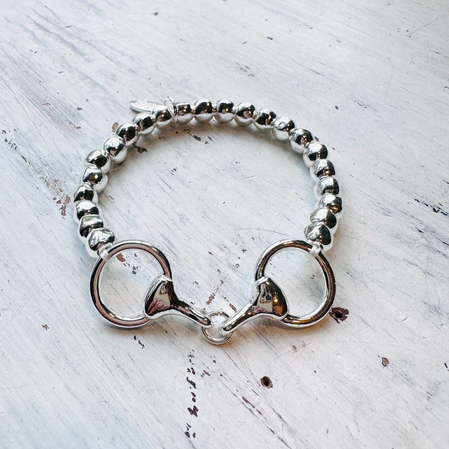 Silver Bead & Snaffle Bit Stretch Bracelet