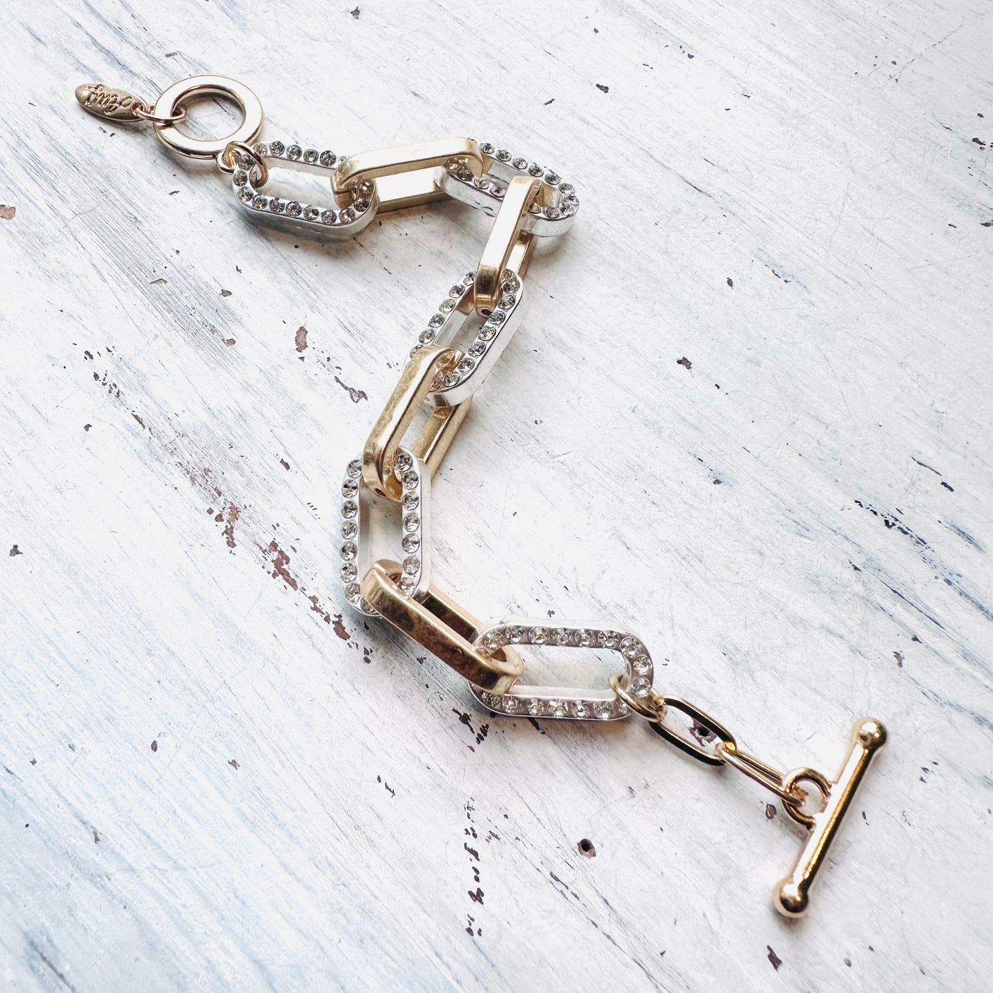 Matte Gold & Crystal Chunky Paperclip Bracelet