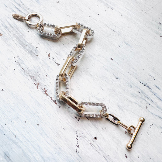 Matte Gold & Crystal Chunky Paperclip Bracelet