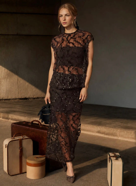 Black Sequin Sheer Set