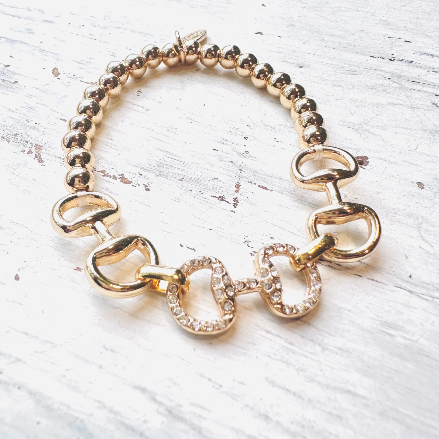 Gold Bead & Crystal Bit Stretchy Bracelet