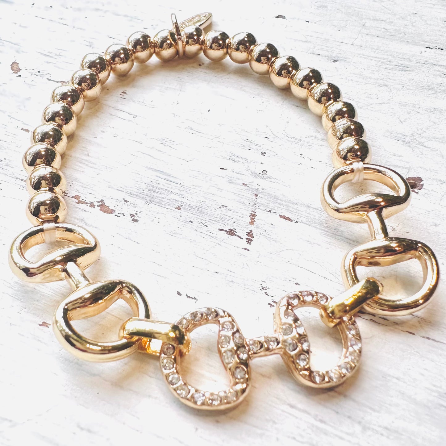 Gold Bead & Crystal Bit Stretchy Bracelet