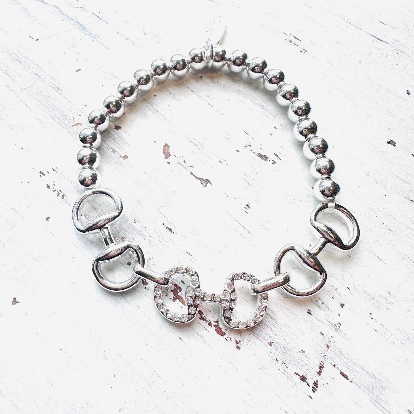 Silver Bead & Crystal Bit Stretchy Bracelet
