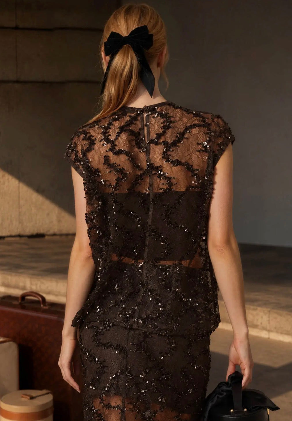 Black Sequin Sheer Set