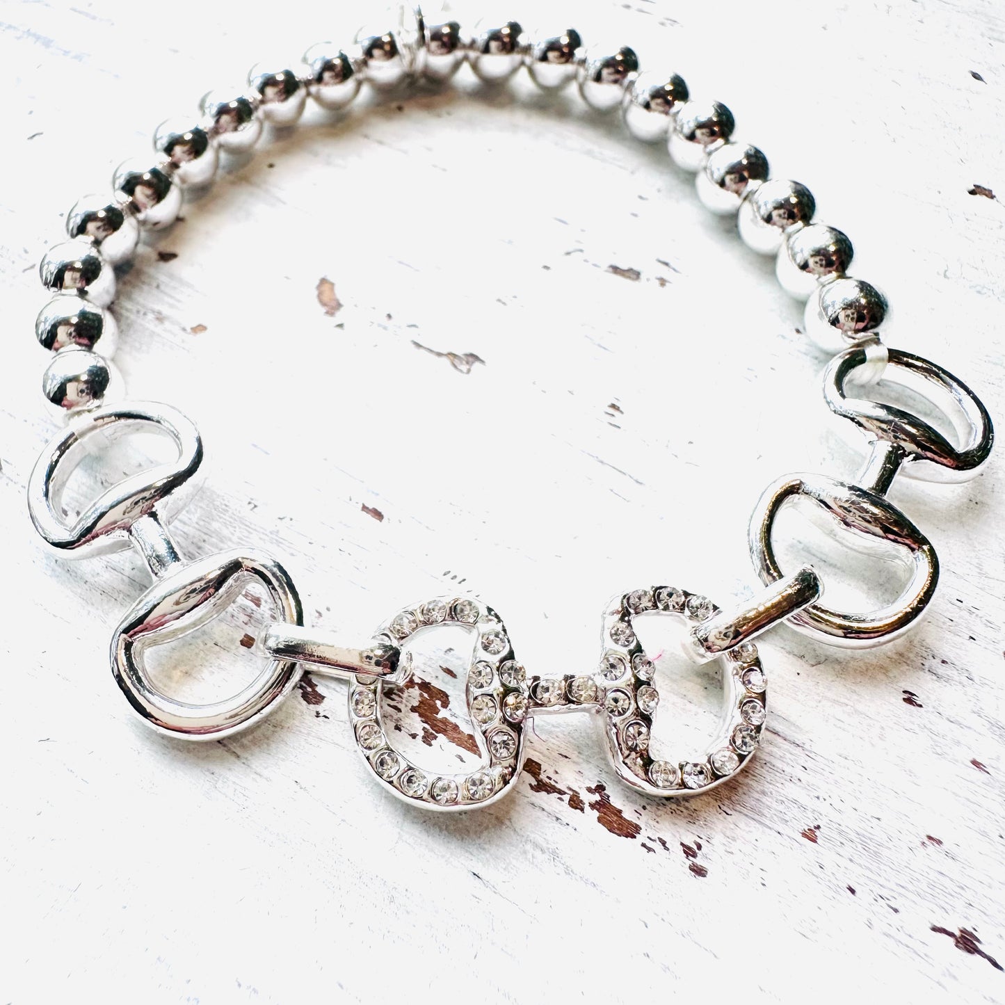 Silver Bead & Crystal Bit Stretchy Bracelet