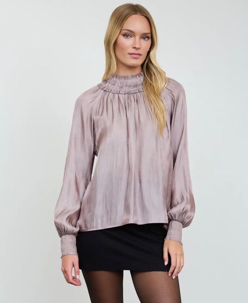 Smocked Neck Shimmer Blouse