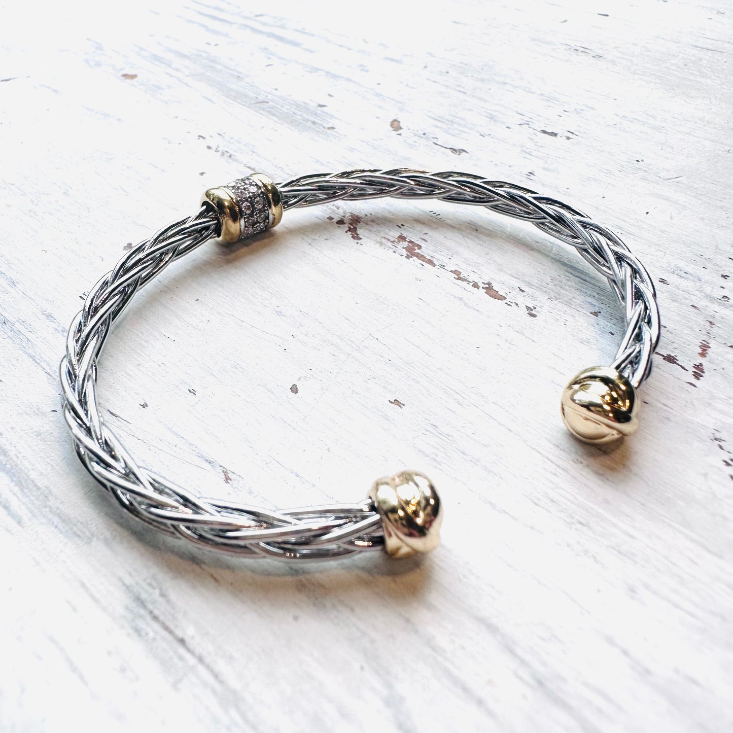 Silver Cable & Centered CZ Cuff Bracelet