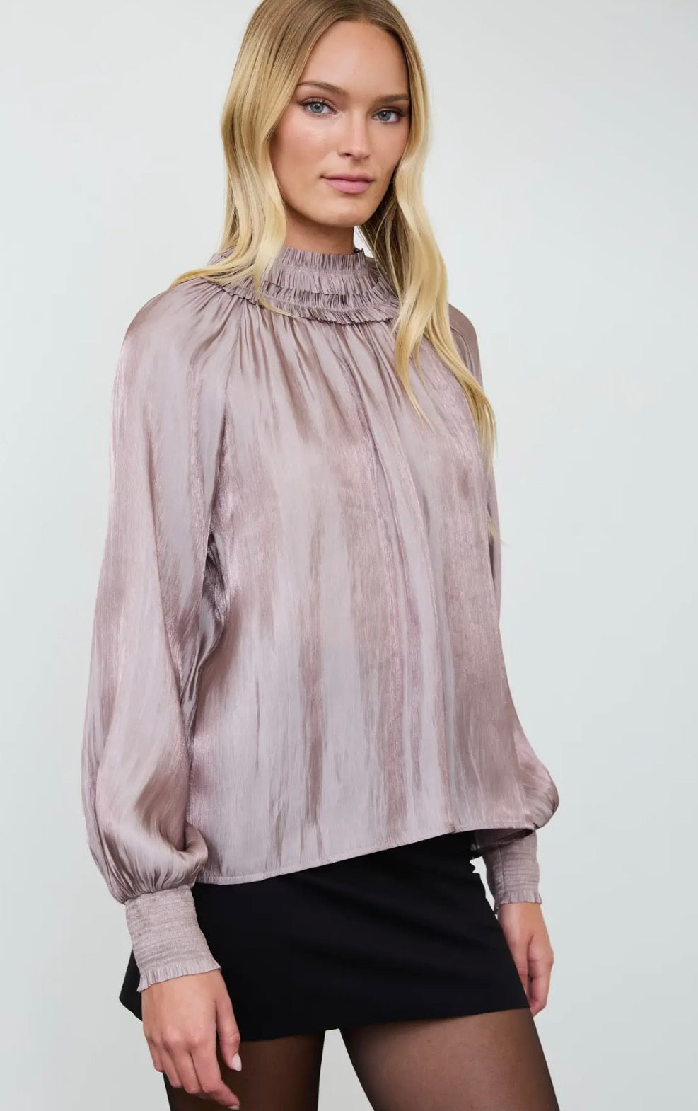 Smocked Neck Shimmer Blouse