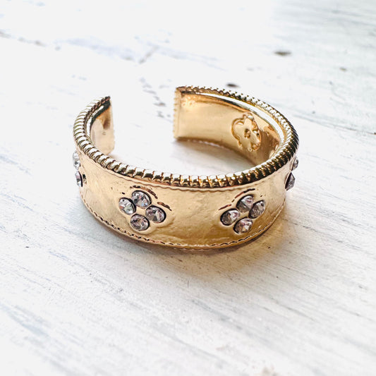 Gold & CZ Clover Adjustable Ring