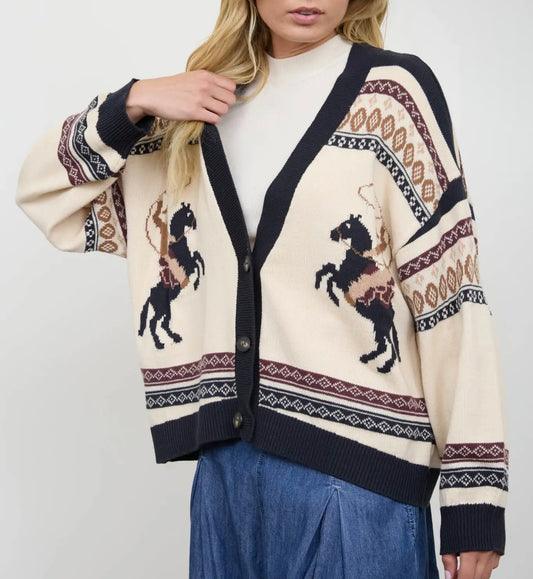 Cowboy Patterned Cardigan Sweater