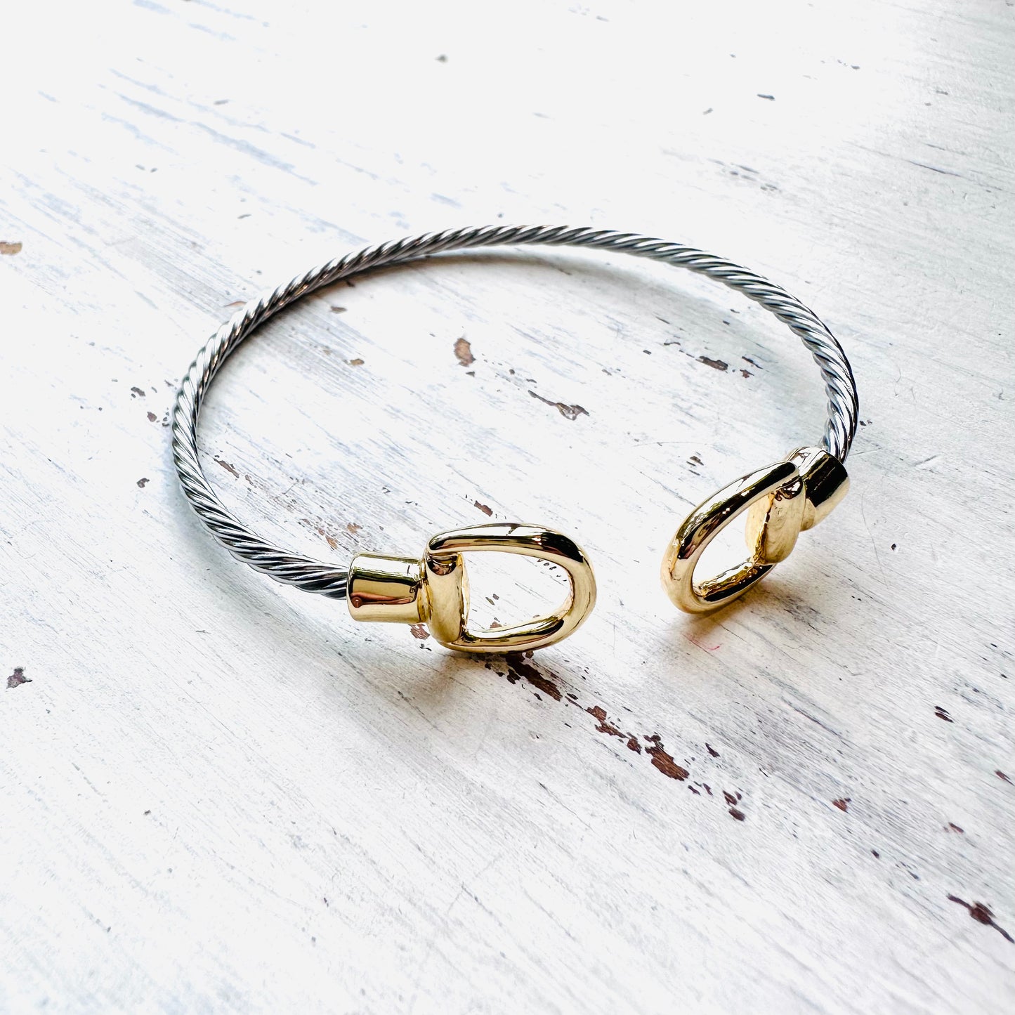 Silver Cable & Gold Bit Ends Cuff Bracelet