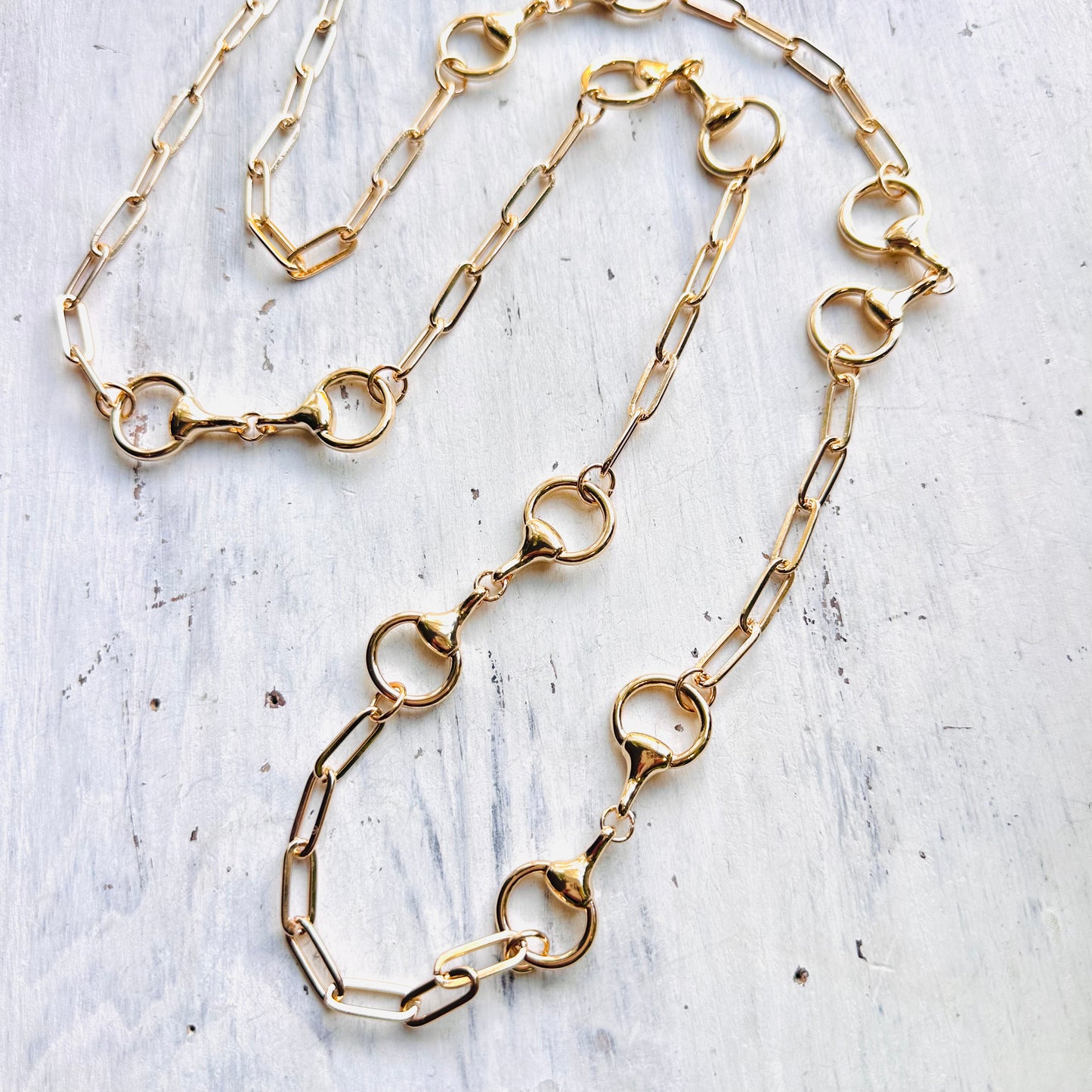 40" Gold Bit & Paperclip Chain Necklace