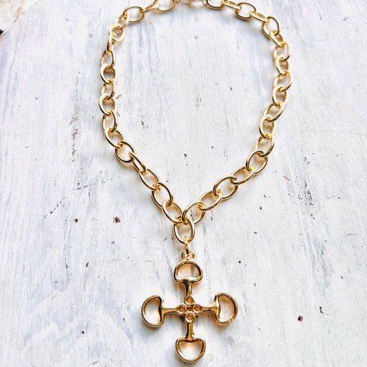 16" Gold Cross Bit Pendant Necklace