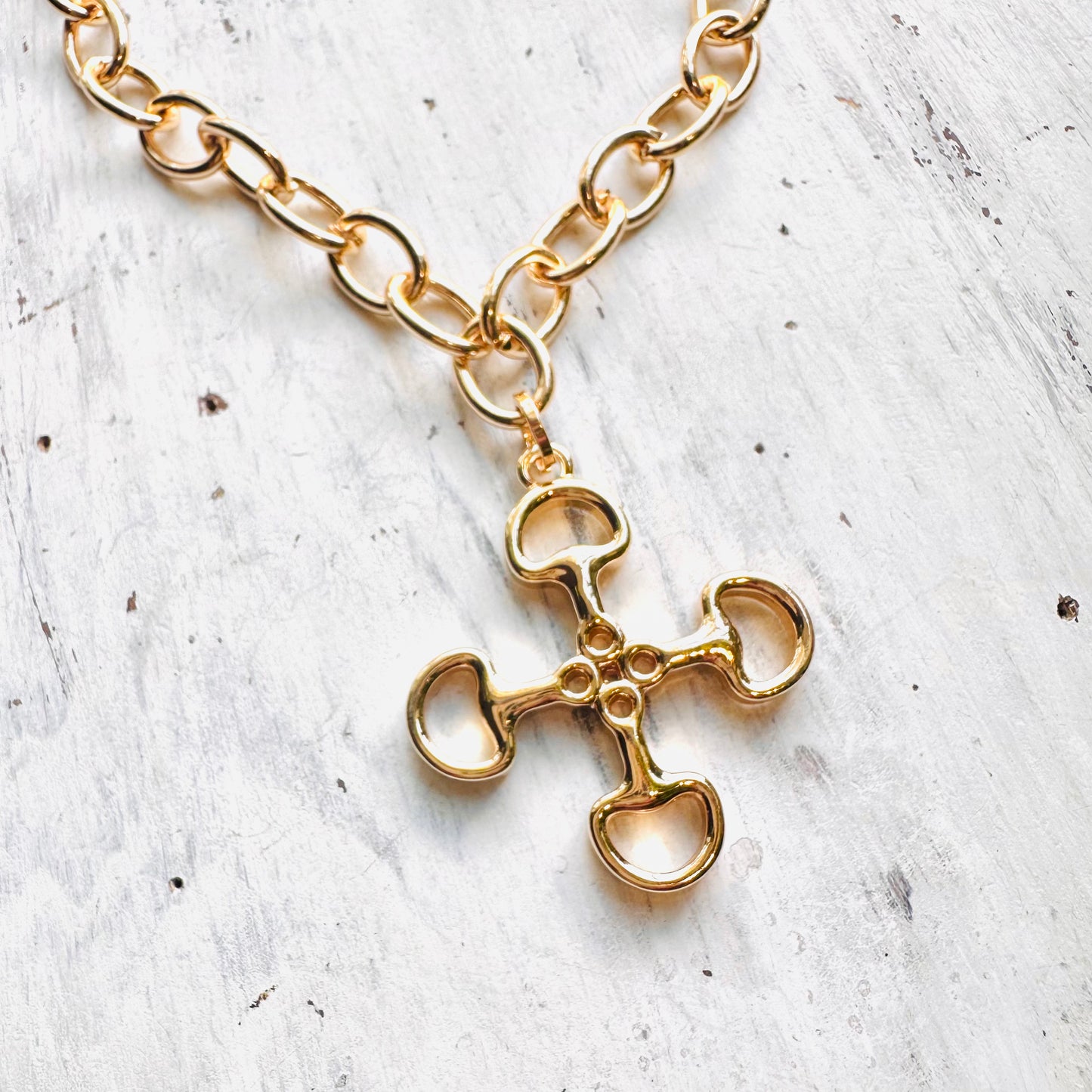 16" Gold Cross Bit Pendant Necklace