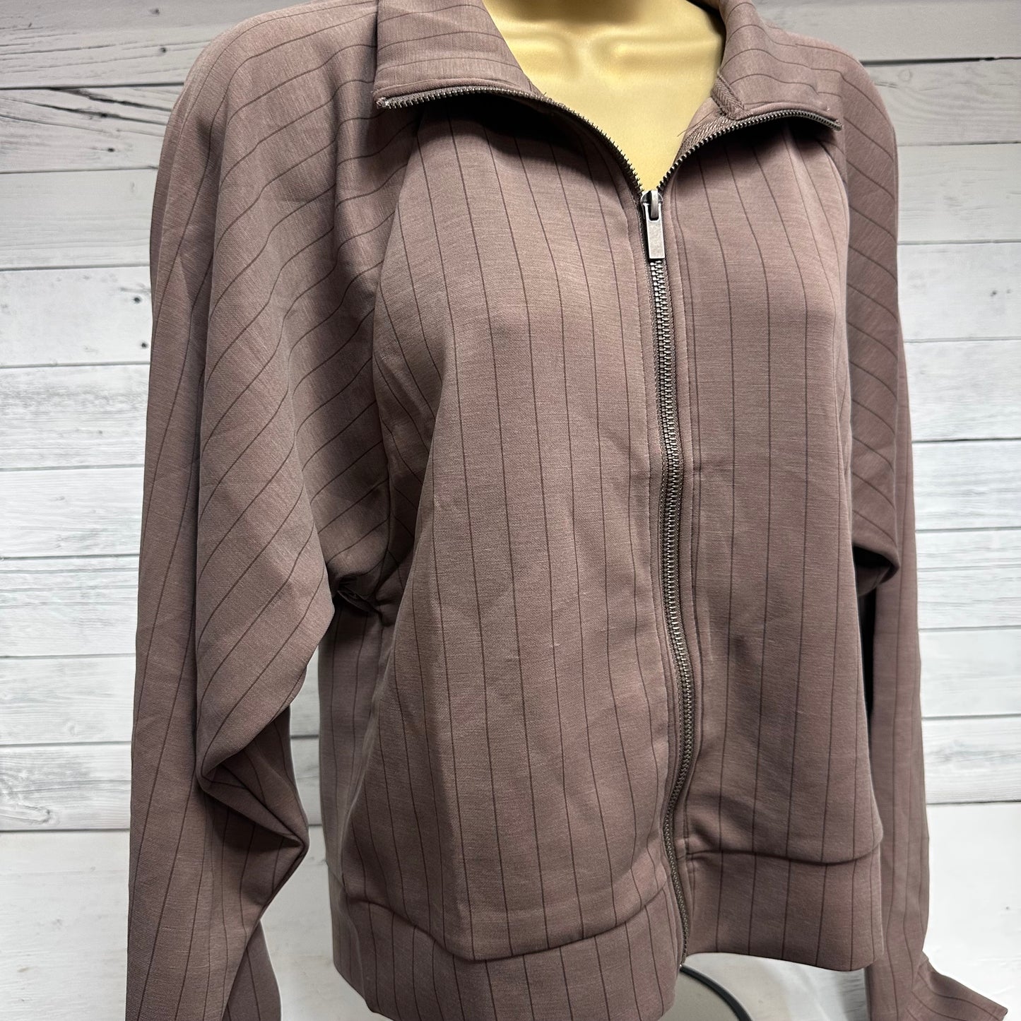 Taupe-Brown Pinstripe Raglan Top & Pant Set